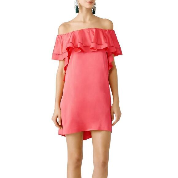 Rachel Zoe Madelyn Dress Ruffle Off Shoulder Shift Mini Satin Peony Pink Size 10 - Picture 1 of 11
